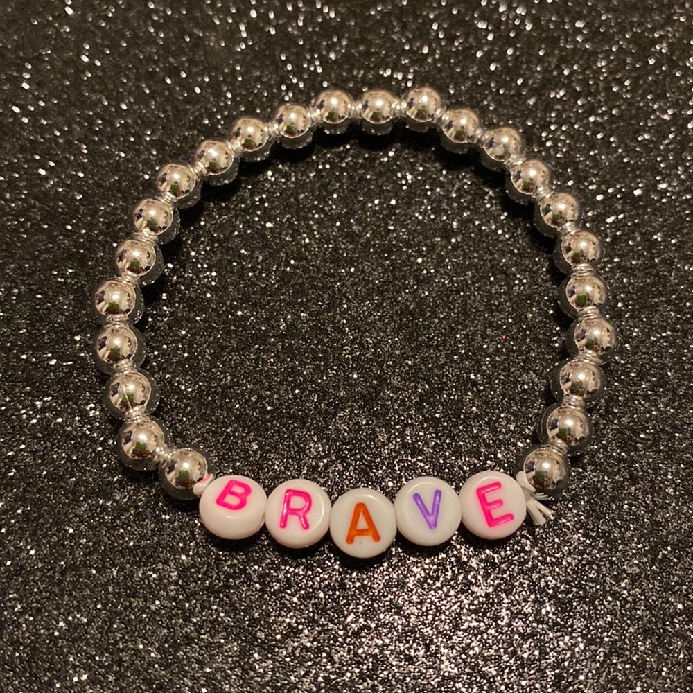 Girls faux silver beaded stretch brave bracelet